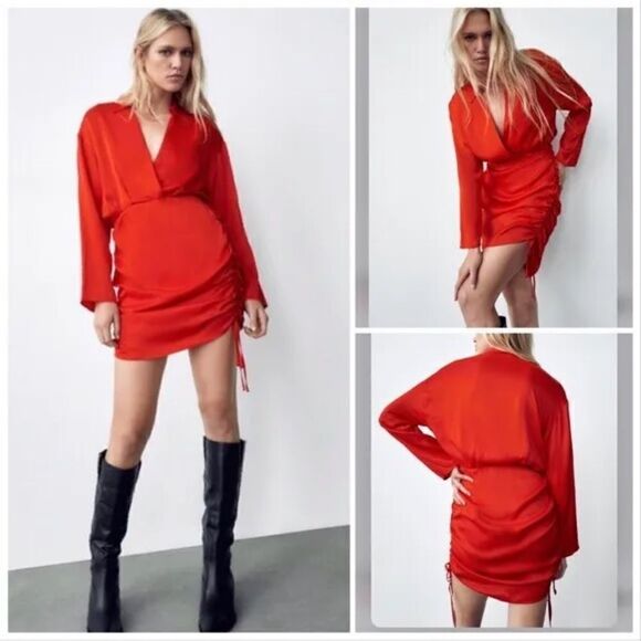 ZARA DRAPED SATIN EFFECT DRESS - Picture 6 of 13